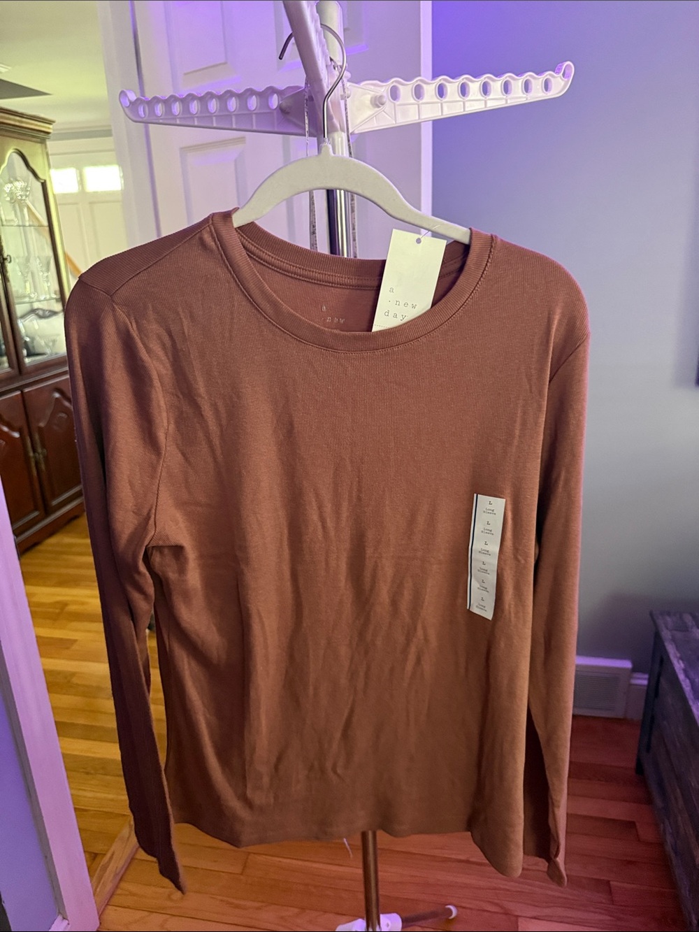 Long Sleeve Crewneck Top - Rust Brown
